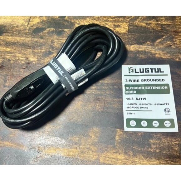 New Outdoor Extension Cord 25 FT Waterproof, 16/3 Gauge Black Heavy Duty - Picture 2 of 2
